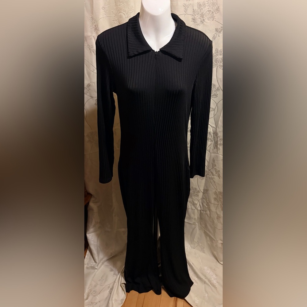 SHEIN Black Ribbed Long Sleeve Jumpsuit